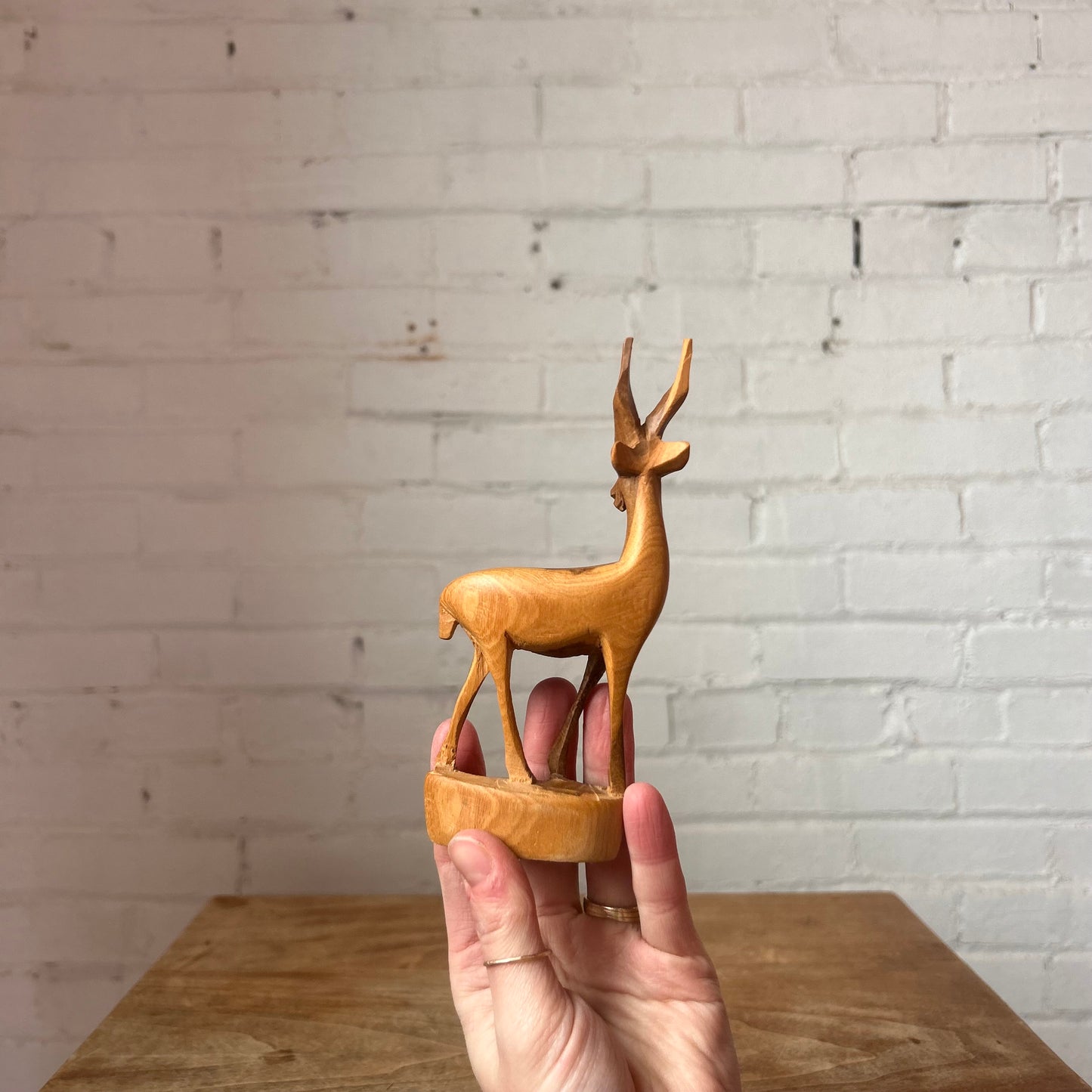 Hand-Carved Wooden Gazelle