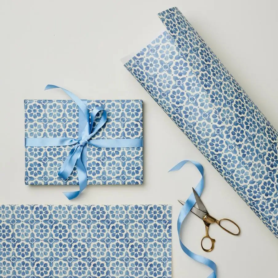 Wrapping Paper Sheet | Blue Tiles
